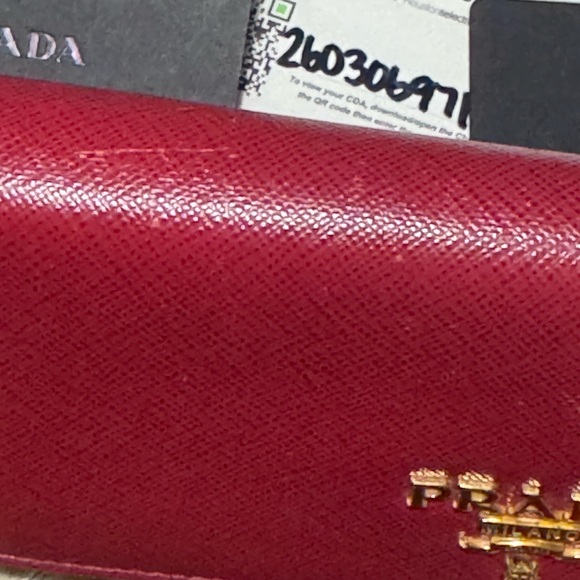 Prada Saffiano Leather Wallet On Chain Fuoco Red Gold Hardware Crossbody 1MH132 - Picture 3 of 16